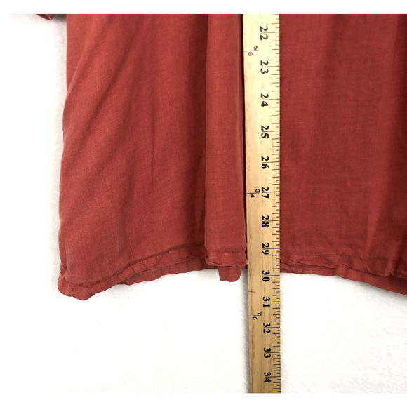 MATCH POINT 100% Linen Tunic Top Sz L Coral 3/4 Slv Boho Lagenlook USA Made - Picture 6 of 10